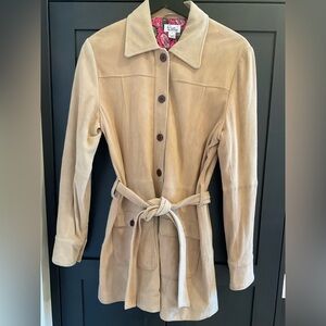 🧥💕 Lilly Pulitzer 100% Lamb Suede Tan Jacket Coat Pink Paisley Lining M EUC